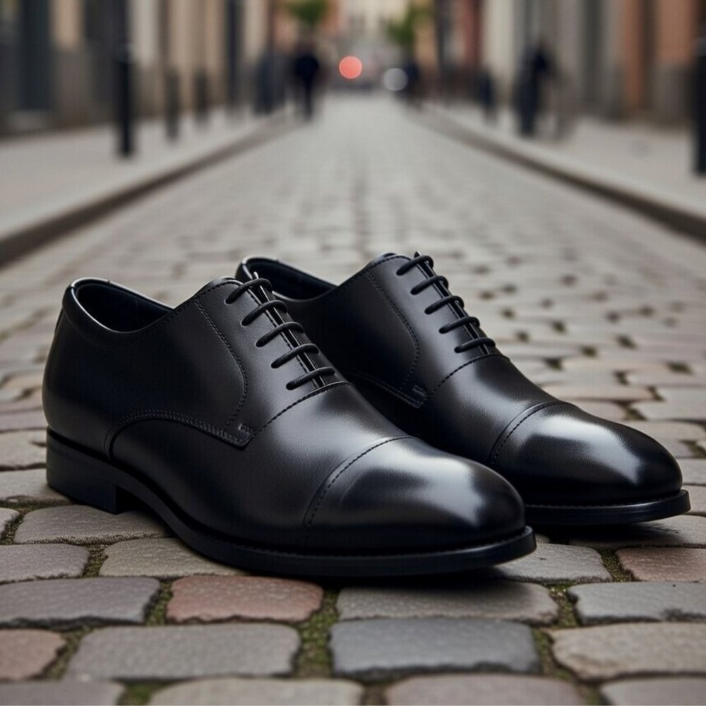 Apex Men's 13 Wide Genuine Leather Black Cap Toe Oxford Dress Shoes